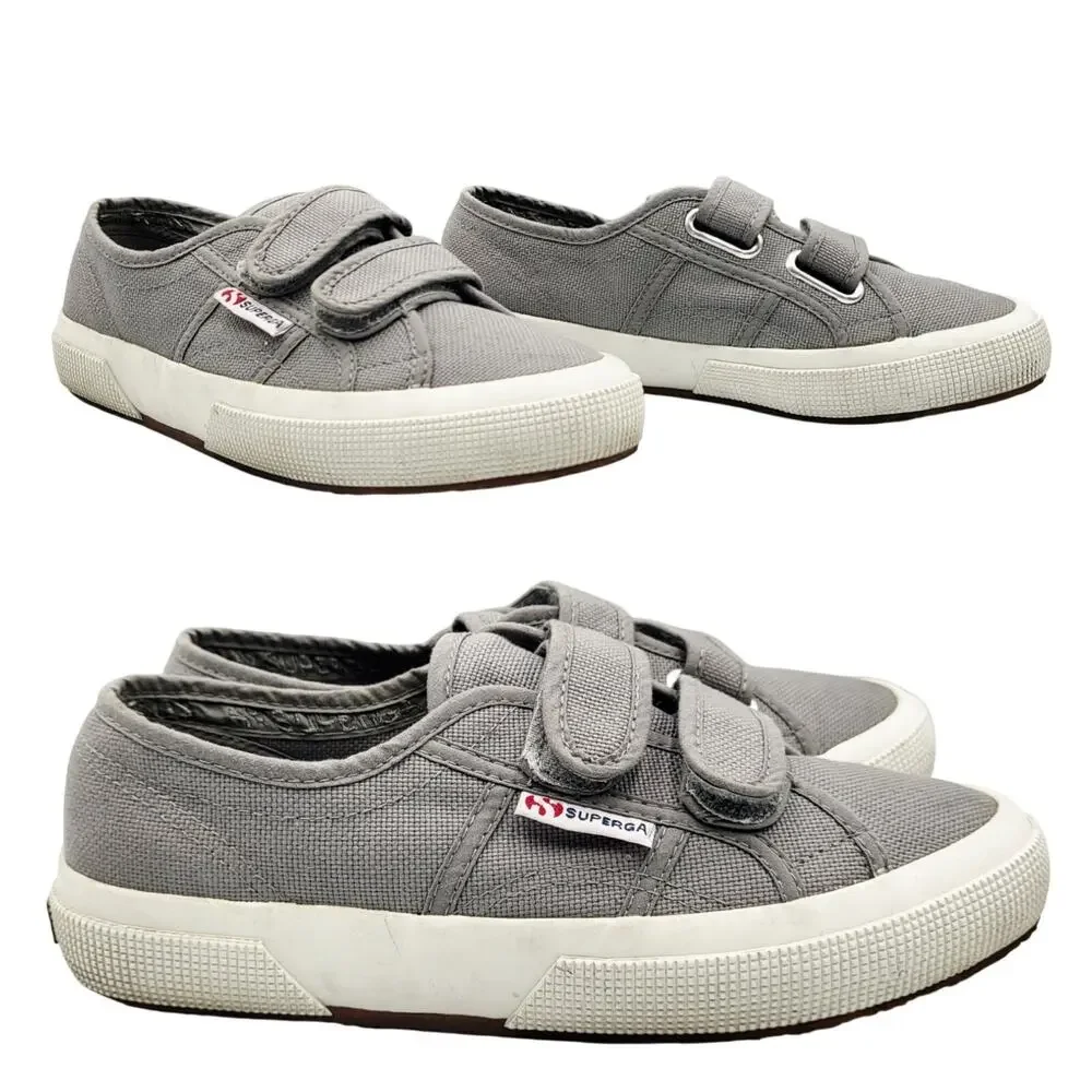 Superga 2750 Gray & White Double Hook & Loop Strap Casual Sneakers Womens Size 6